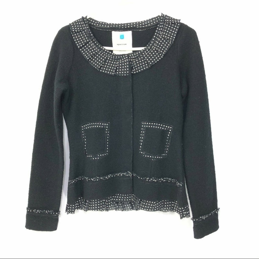 Anthropologie Sparrow Au Fait Merino Wool Sweater Cardigan Sz M Polka Dot Trim